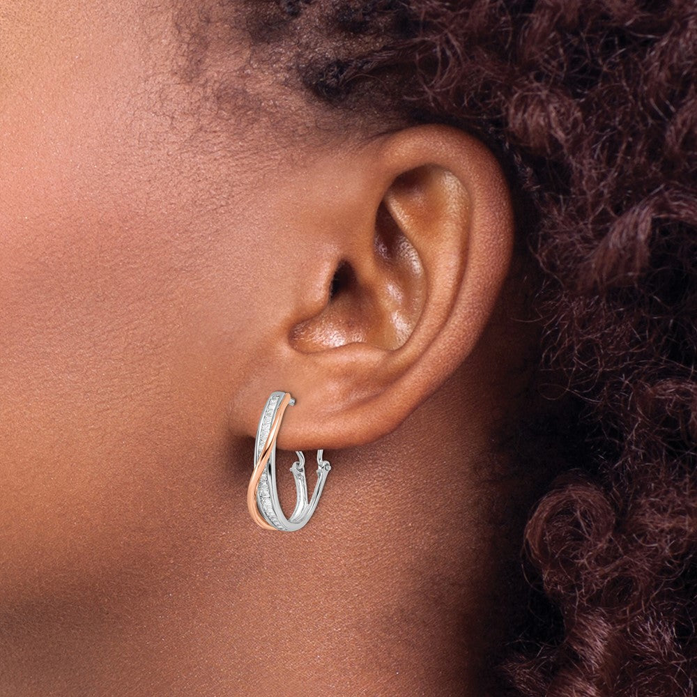 14K Gelbgold Ohrringe mit Rosen- und Weißgold-Fantasie-Design und echten Diamanten