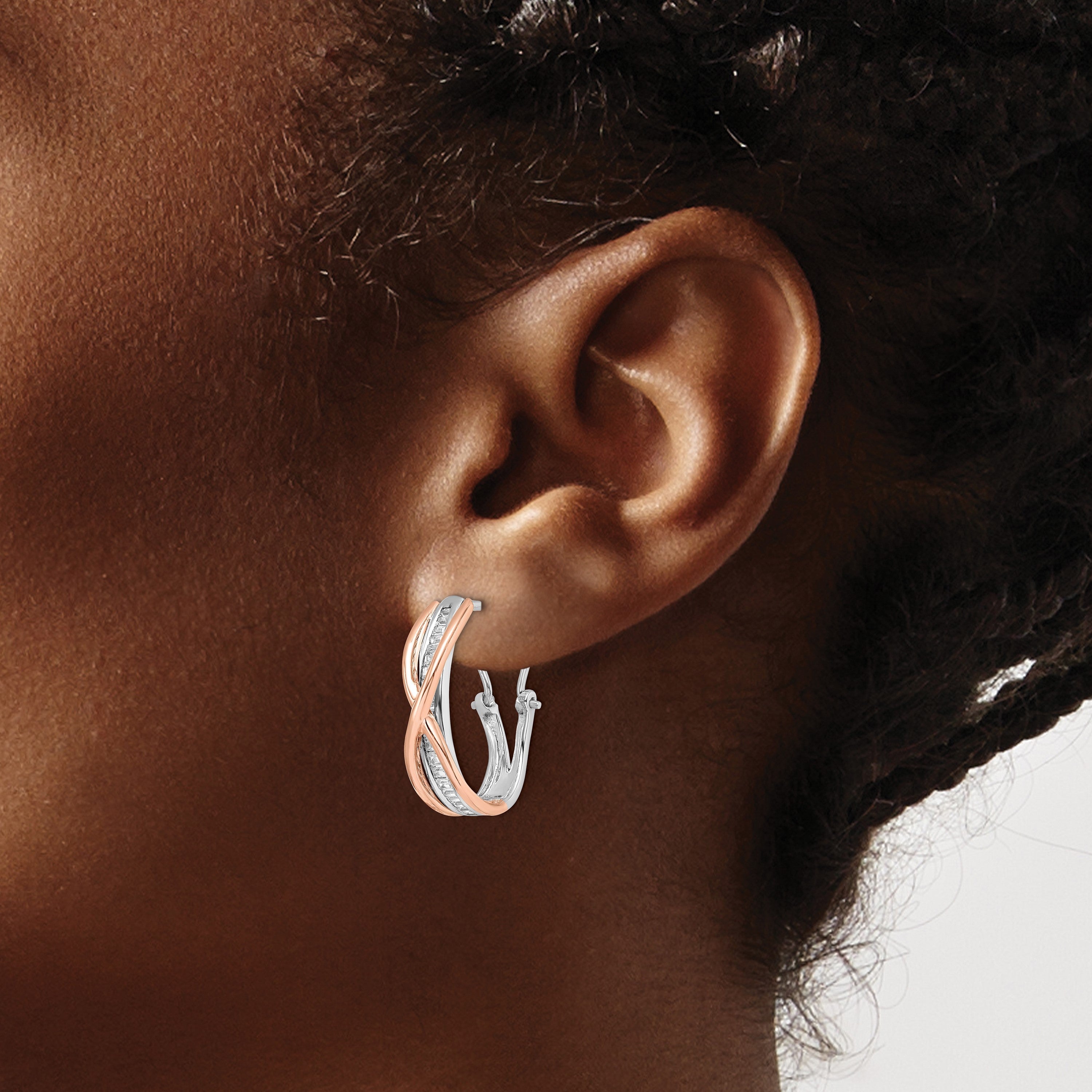 14K Gelbgold Ohrringe mit Rosen- und Weißgold und echten Diamanten, Fancy-Design