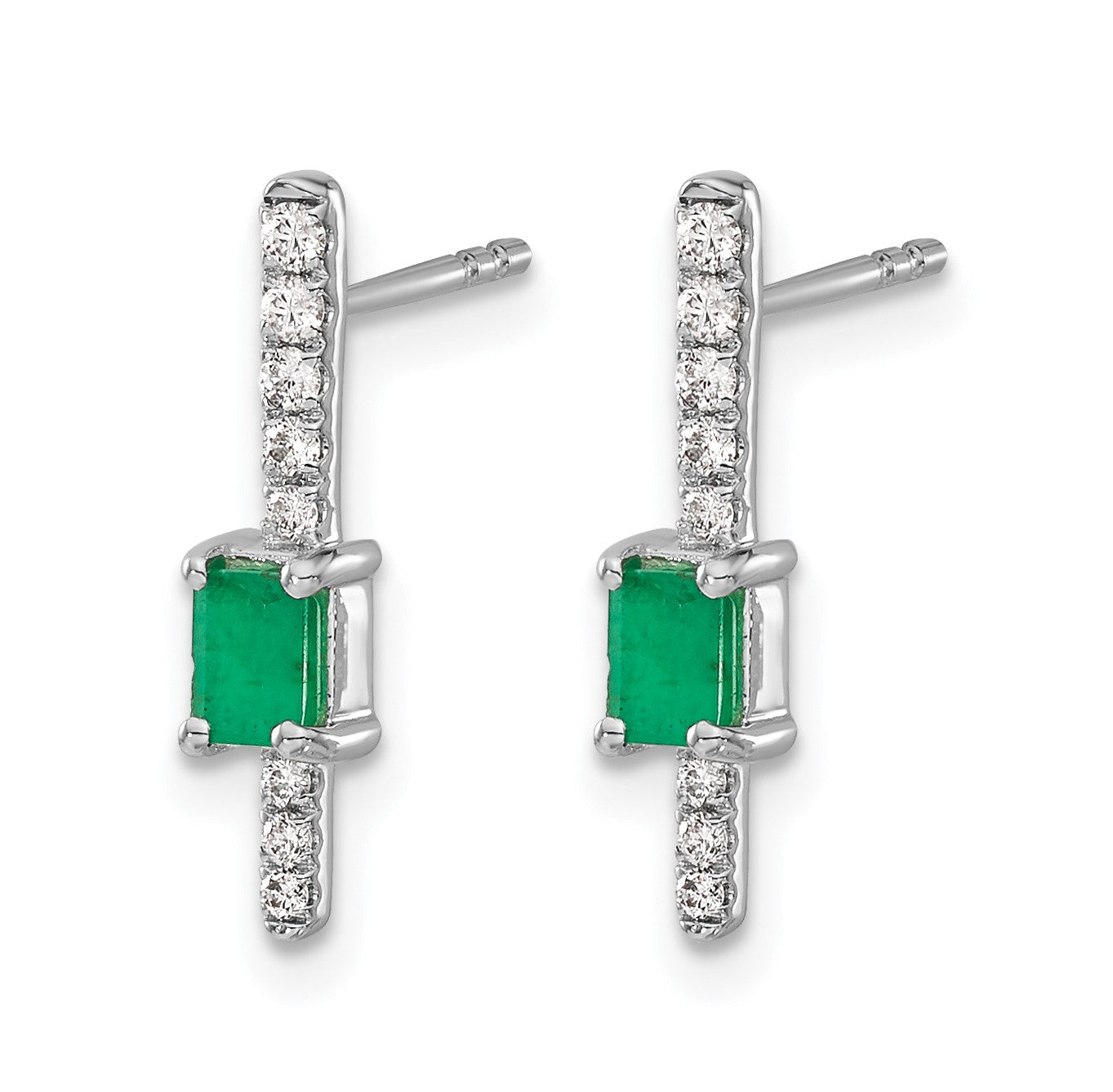 14K Weißgold Ohrringe mit echten Diamanten und Smaragden, Fancy-Design