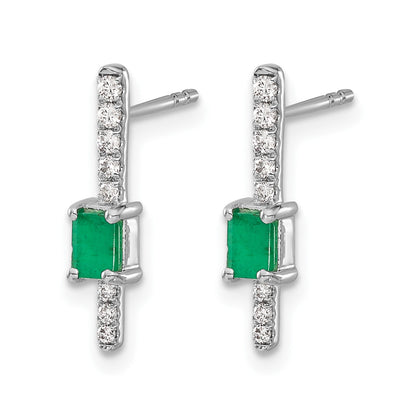 14K Weißgold Ohrringe mit echten Diamanten und Smaragden, Fancy-Design
