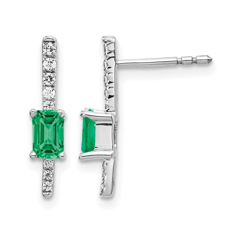 14K Weißgold Ohrringe mit echten Diamanten und Smaragden, Fancy-Design