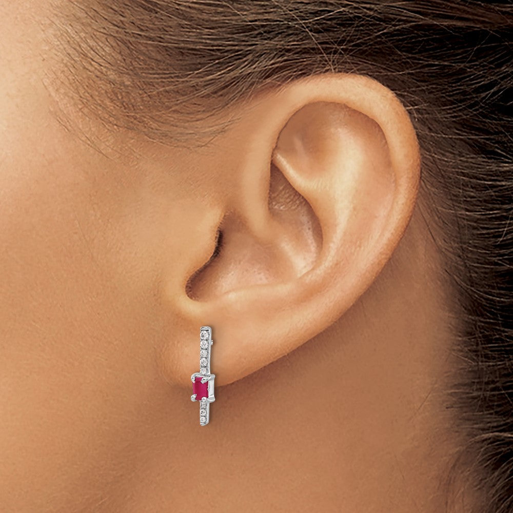14K Weißgold Ohrringe mit echten Diamanten und Rubinen, Fantasie-Design