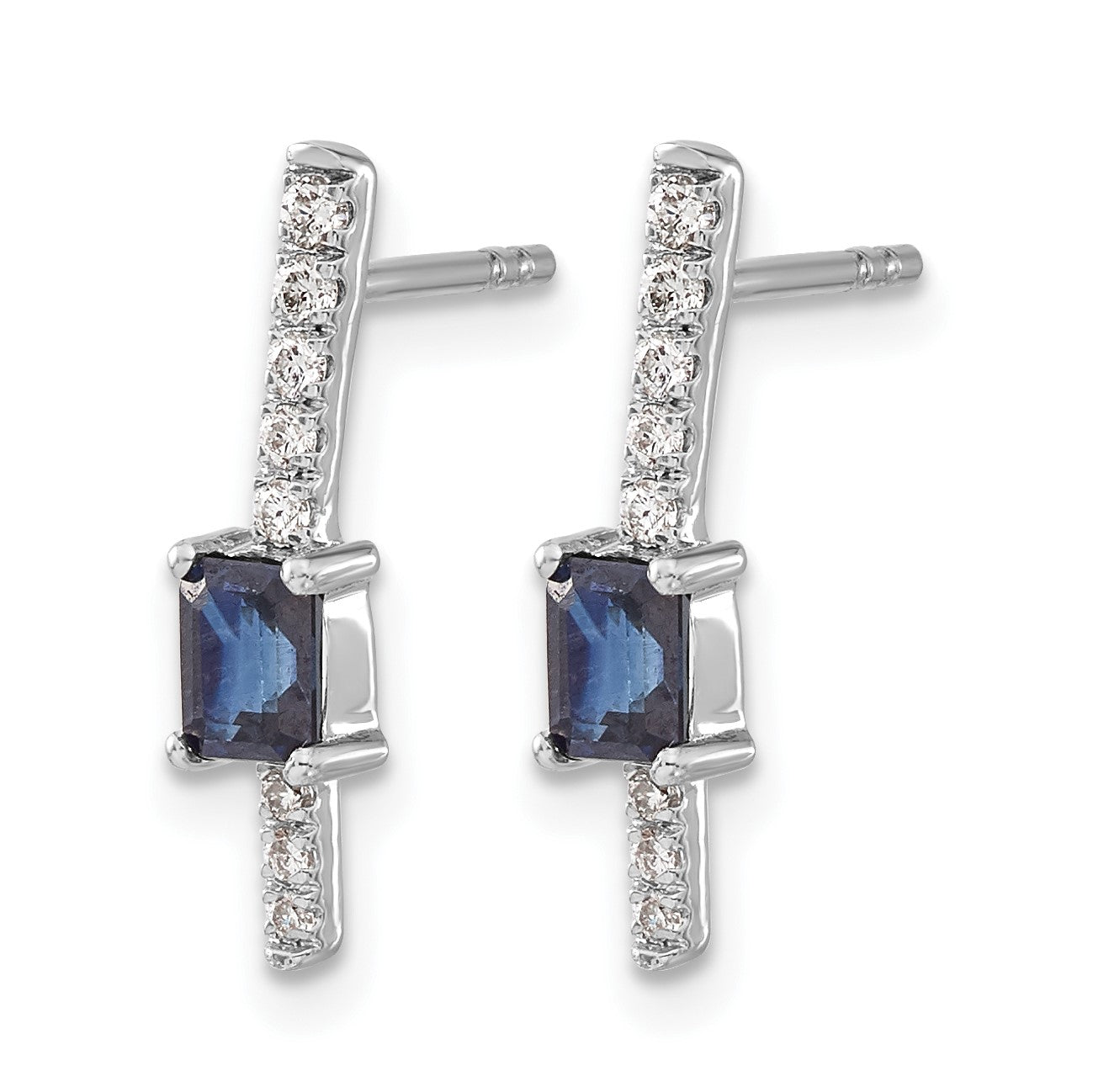 14K Weißgold Ohrringe mit echten Diamanten und Saphiren, Fancy