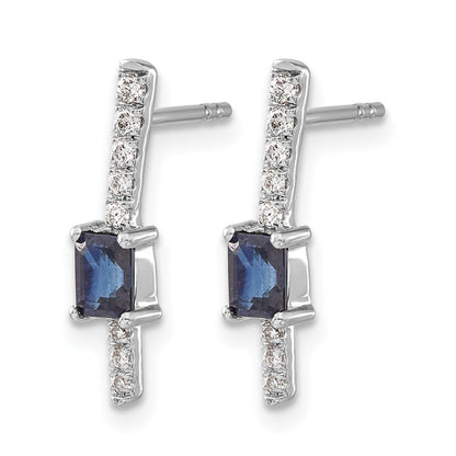 14K Weißgold Ohrringe mit echten Diamanten und Saphiren, Fancy