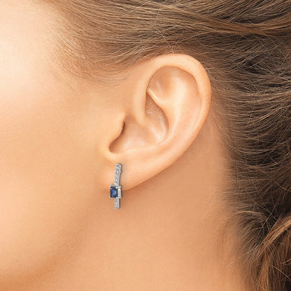 14K Weißgold Ohrringe mit echten Diamanten und Saphiren, Fancy