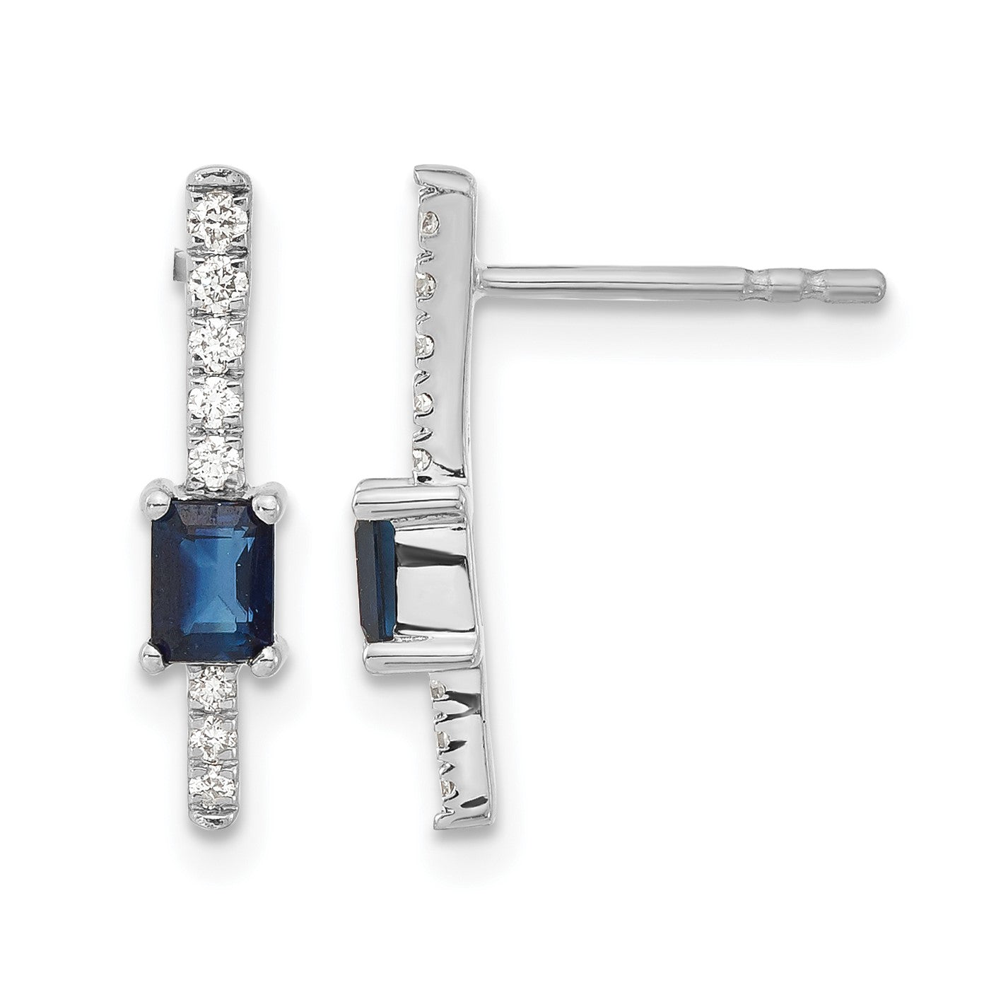 14K Weißgold Ohrringe mit echten Diamanten und Saphiren, Fancy