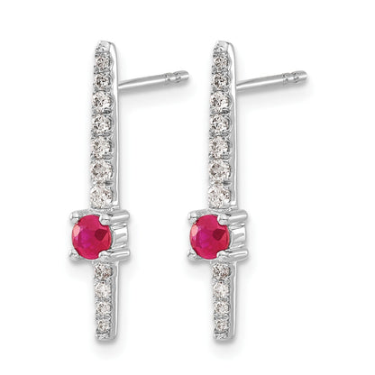 14K Weißgold Ohrringe mit echten Diamanten und Rubinen, Fancy-Design
