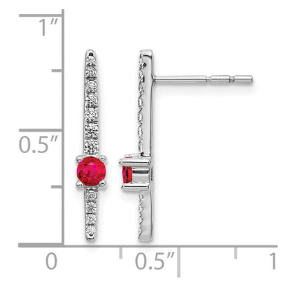 14K Weißgold Ohrringe mit echten Diamanten und Rubinen, Fancy-Design