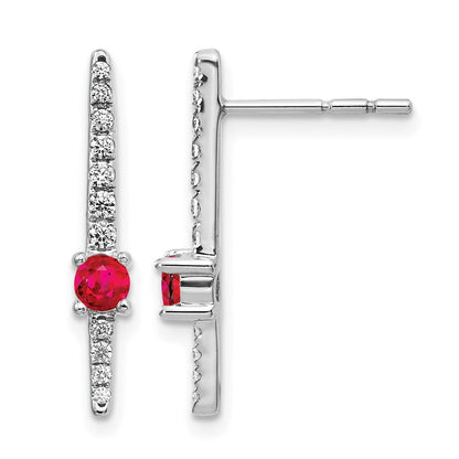 14K Weißgold Ohrringe mit echten Diamanten und Rubinen, Fancy-Design