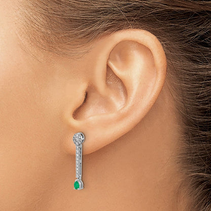 14K Weißgold Ohrringe mit echten Diamanten und Smaragden, Fantasie-Design
