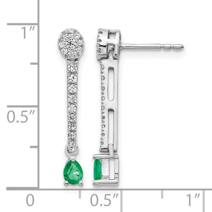 14K Weißgold Ohrringe mit echten Diamanten und Smaragden, Fantasie-Design