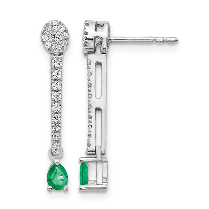 14K Weißgold Ohrringe mit echten Diamanten und Smaragden, Fantasie-Design
