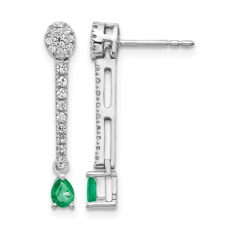14K Weißgold Ohrringe mit echten Diamanten und Smaragden, Fantasie-Design