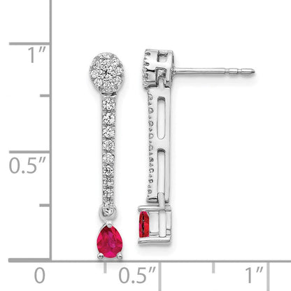 14K Weißgold Ohrringe mit echten Diamanten und Rubinen, Fantasie-Design