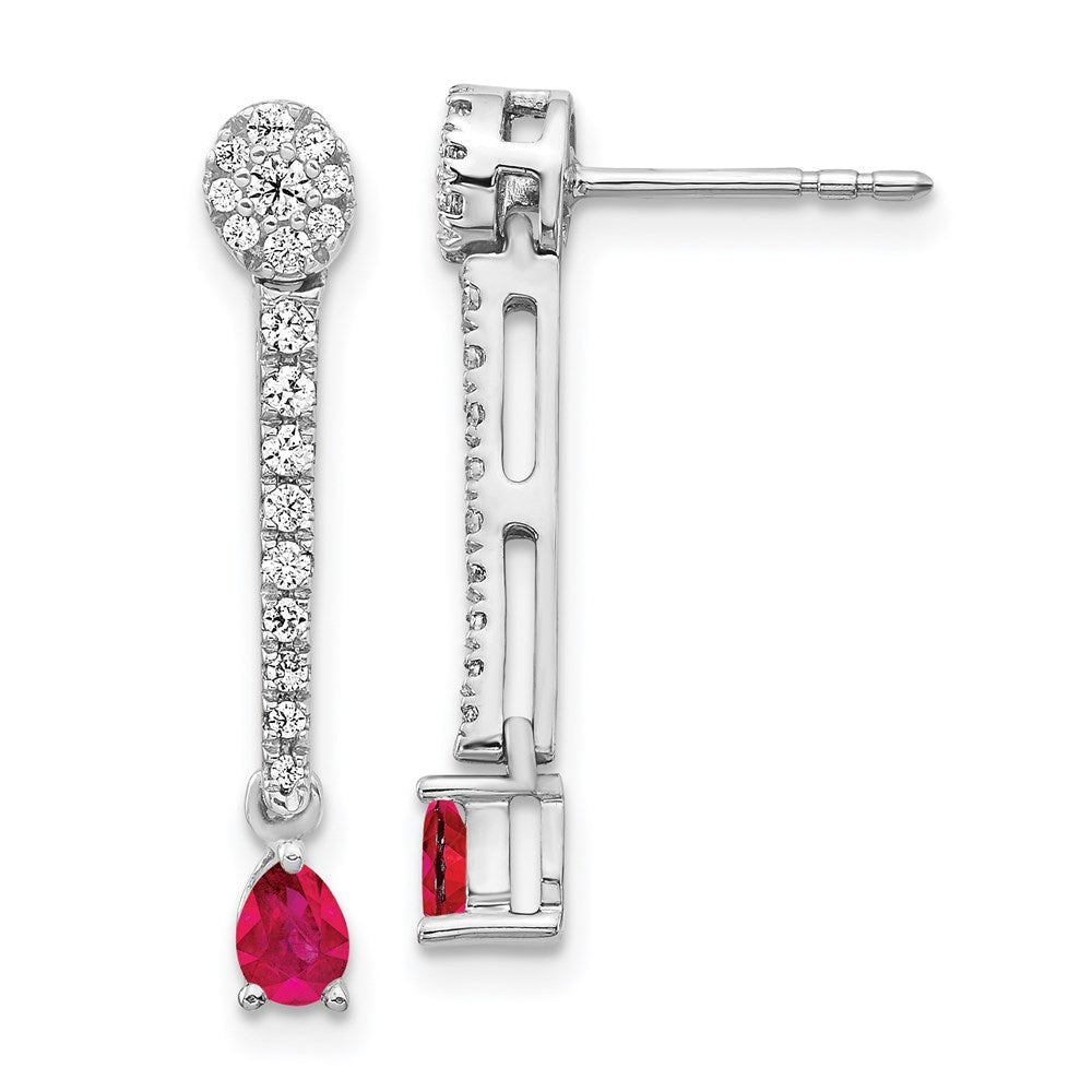 14K Weißgold Ohrringe mit echten Diamanten und Rubinen, Fantasie-Design