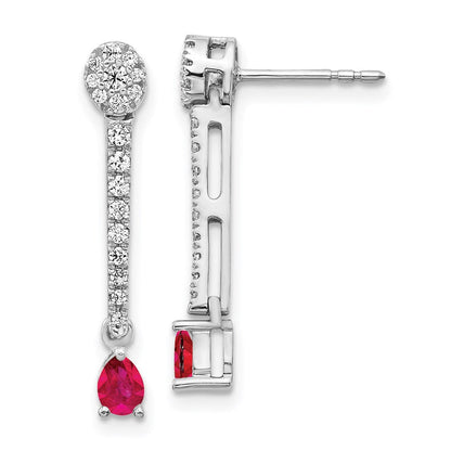 14K Weißgold Ohrringe mit echten Diamanten und Rubinen, Fantasie-Design