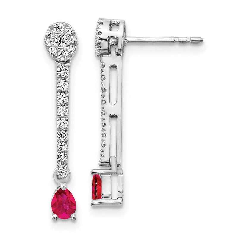 14K Weißgold Ohrringe mit echten Diamanten und Rubinen, Fantasie-Design
