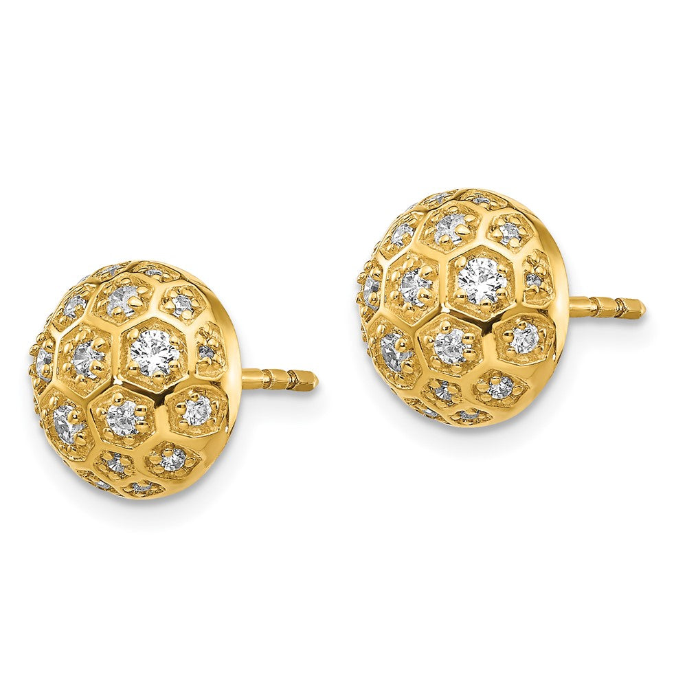 14K Gelbgold Honigwaben-Ohrringe mit echten Diamanten