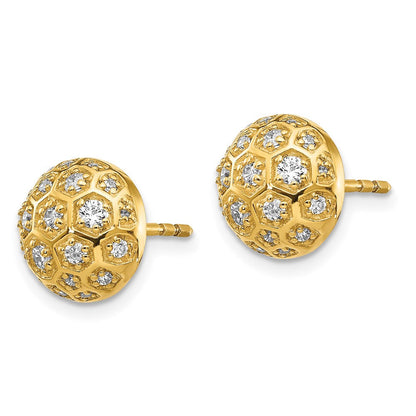 14K Gelbgold Honigwaben-Ohrringe mit echten Diamanten