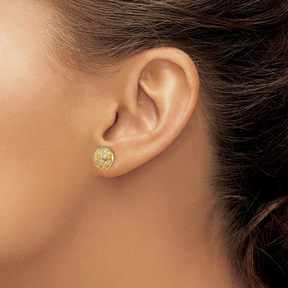 14K Gelbgold Honigwaben-Ohrringe mit echten Diamanten