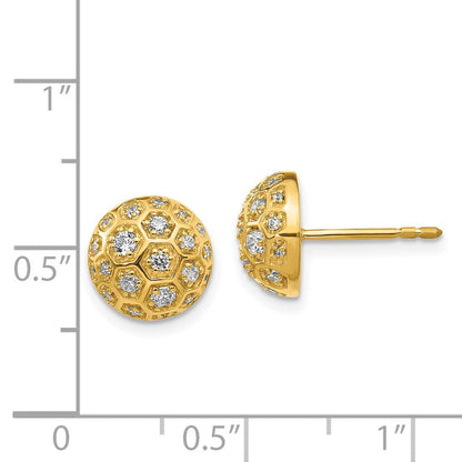 14K Gelbgold Honigwaben-Ohrringe mit echten Diamanten
