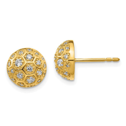 14K Gelbgold Honigwaben-Ohrringe mit echten Diamanten