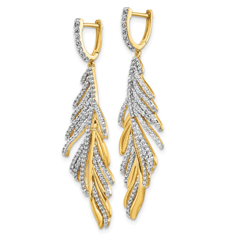 14K Gelbgold Ohrringe mit echten Diamanten in ausgefallener Federform