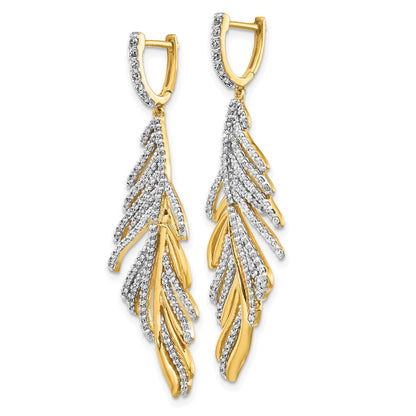 14K Gelbgold Ohrringe mit echten Diamanten in ausgefallener Federform