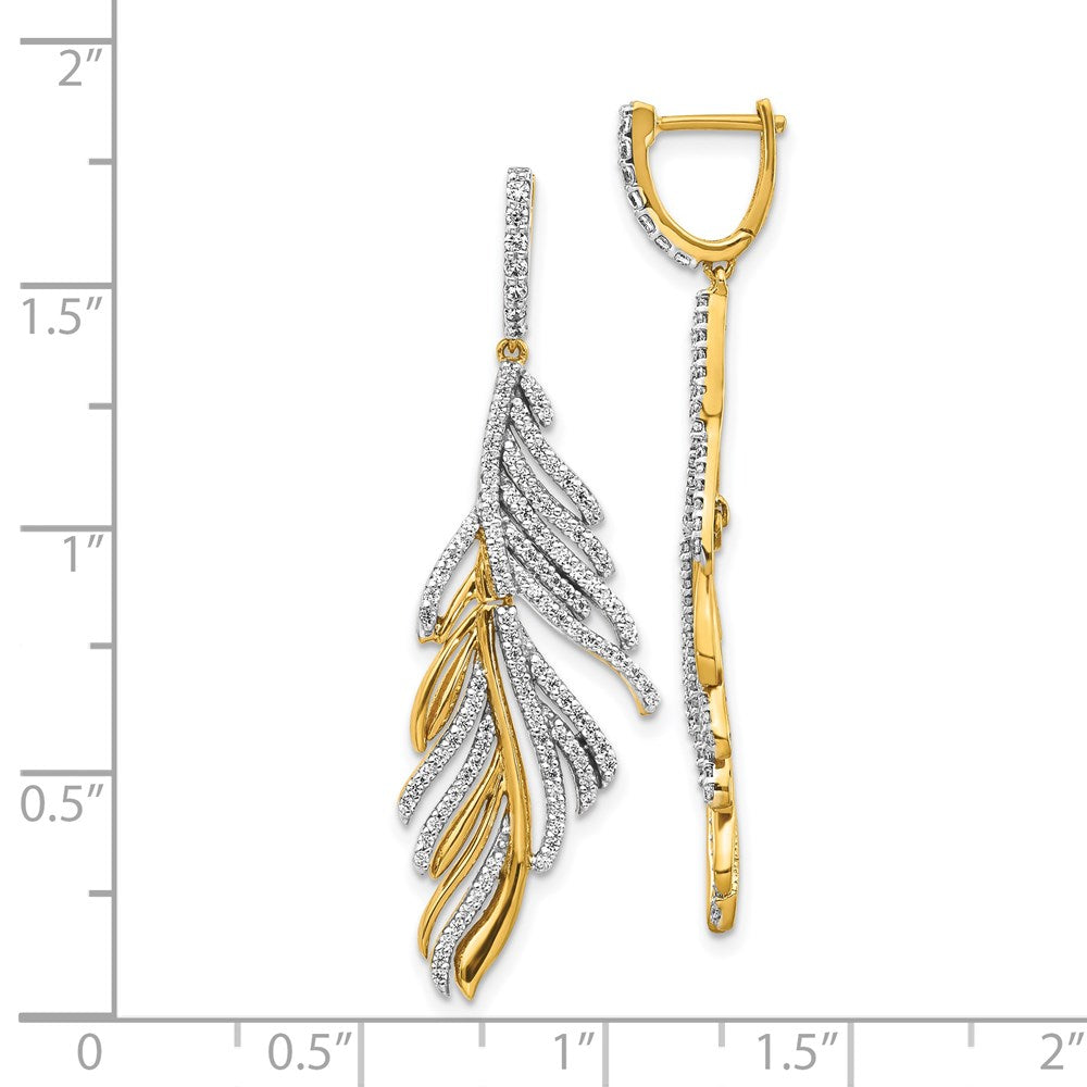 14K Gelbgold Ohrringe mit echten Diamanten in ausgefallener Federform