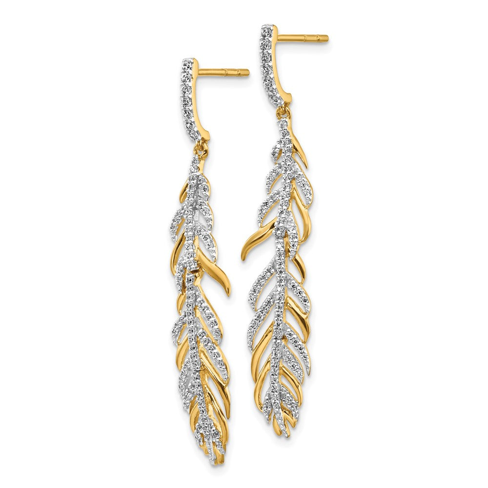 14K Gelbgold Ohrringe mit echten Diamanten in Federdesign