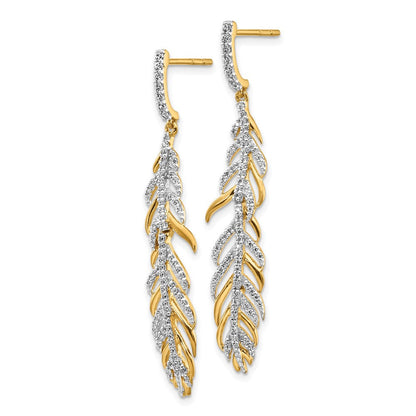 14K Gelbgold Ohrringe mit echten Diamanten in Federdesign
