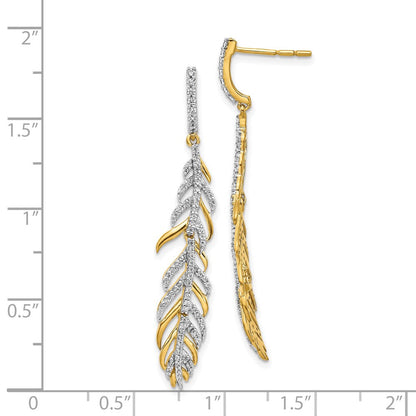14K Gelbgold Ohrringe mit echten Diamanten in Federdesign
