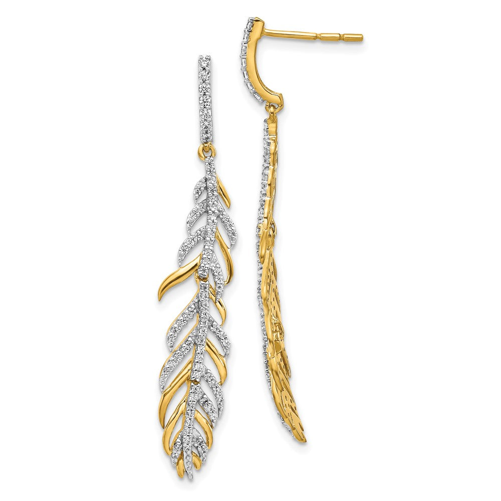 14K Gelbgold Ohrringe mit echten Diamanten in Federdesign