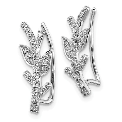 14K Weißgold Ohrringe mit echten Diamanten in Blatt- und Zweig-Design
