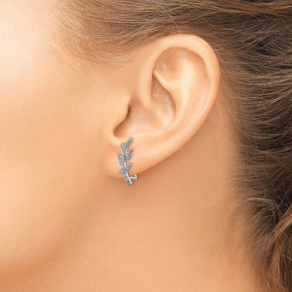 14K Weißgold Ohrringe mit echten Diamanten in Blatt- und Zweig-Design
