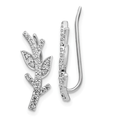 14K Weißgold Ohrringe mit echten Diamanten in Blatt- und Zweig-Design