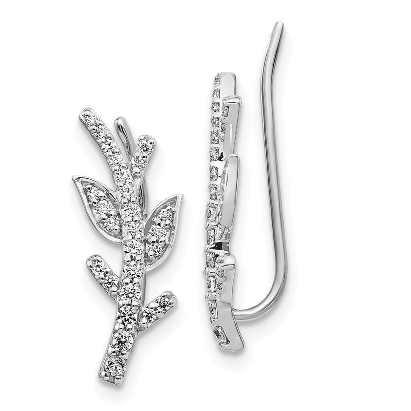 14K Weißgold Ohrringe mit echten Diamanten in Blatt- und Zweig-Design