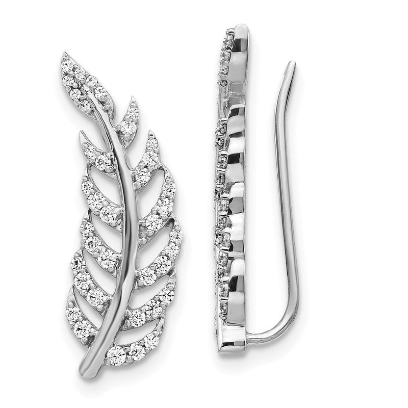 14K Weißgold Ohrringe mit echten Diamanten in Blattdesign