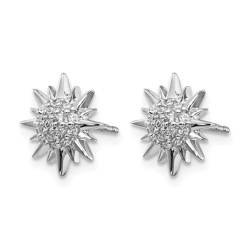 14K Weißgold Ohrringe mit echten Diamanten in Sonnen-Design