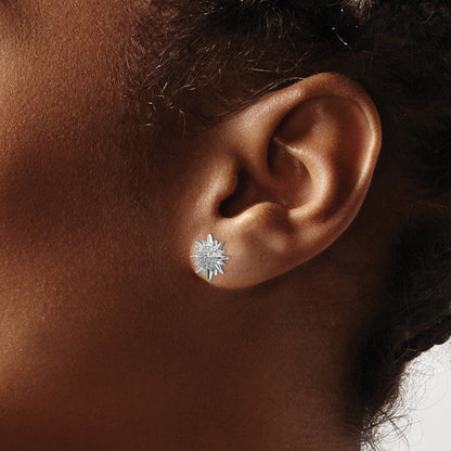 14K Weißgold Ohrringe mit echten Diamanten in Sonnen-Design