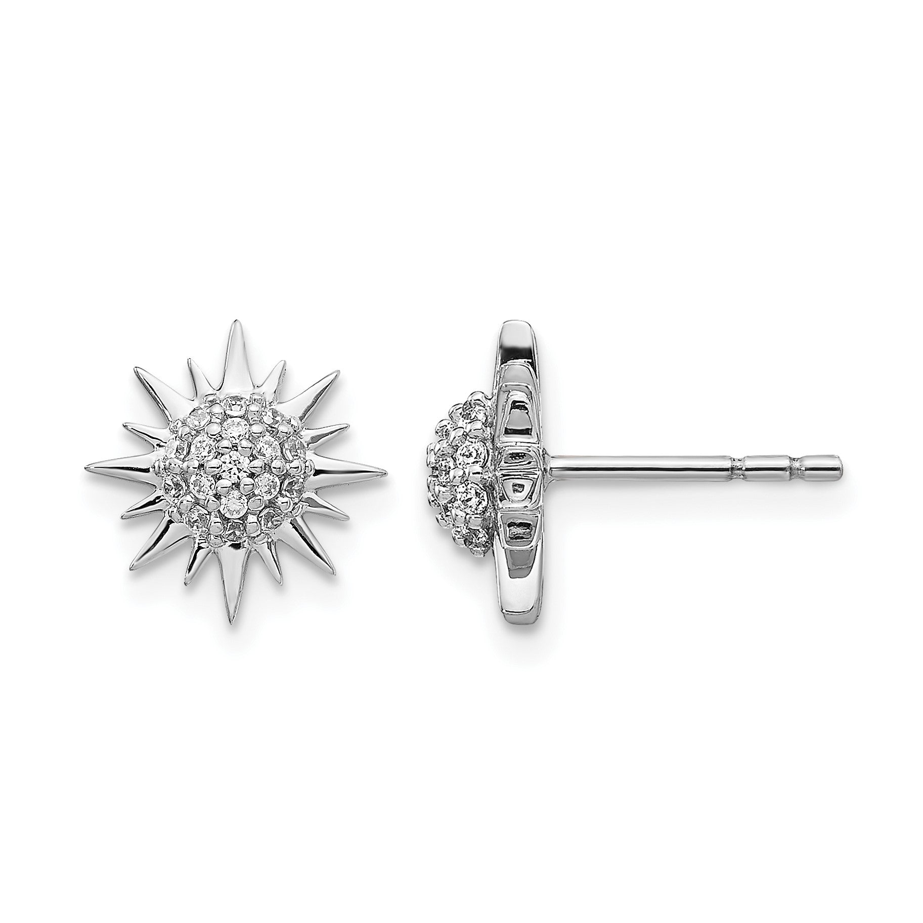 14K Weißgold Ohrringe mit echten Diamanten in Sonnen-Design