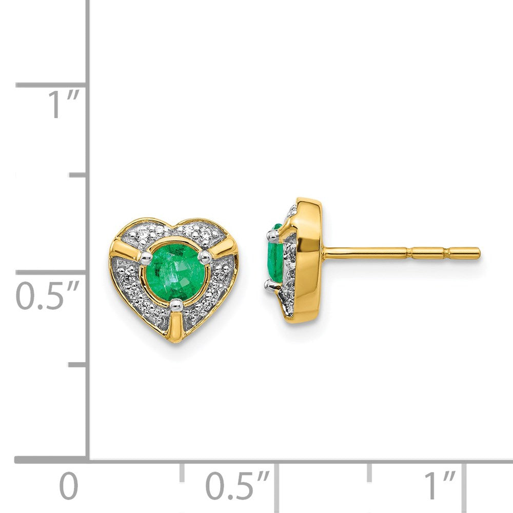 14K Gelbgold Ohrringe mit echten Diamanten und Smaragden in ausgefallener Herzform