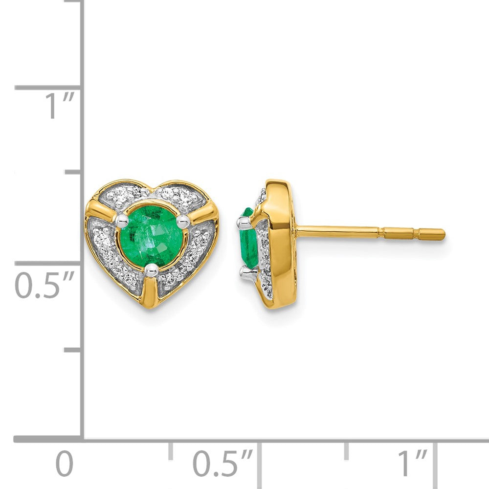 14K Gelbgold Ohrringe mit echten Diamanten und Smaragden, Fantasie-Herzform