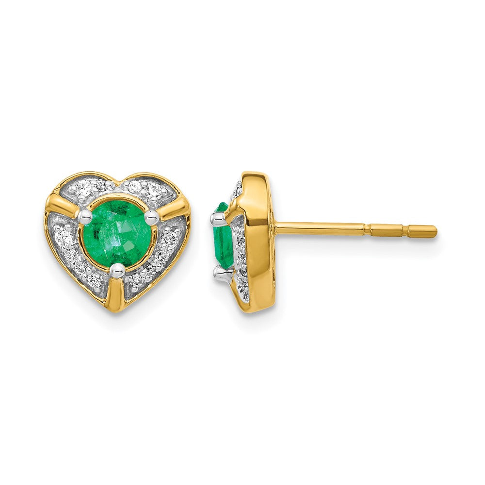 14K Gelbgold Ohrringe mit echten Diamanten und Smaragden, Fantasie-Herzform
