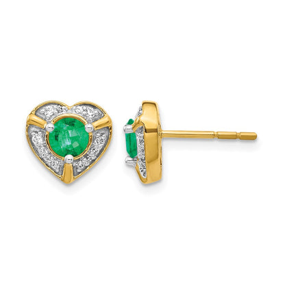 14K Gelbgold Ohrringe mit echten Diamanten und Smaragden, Fantasie-Herzform