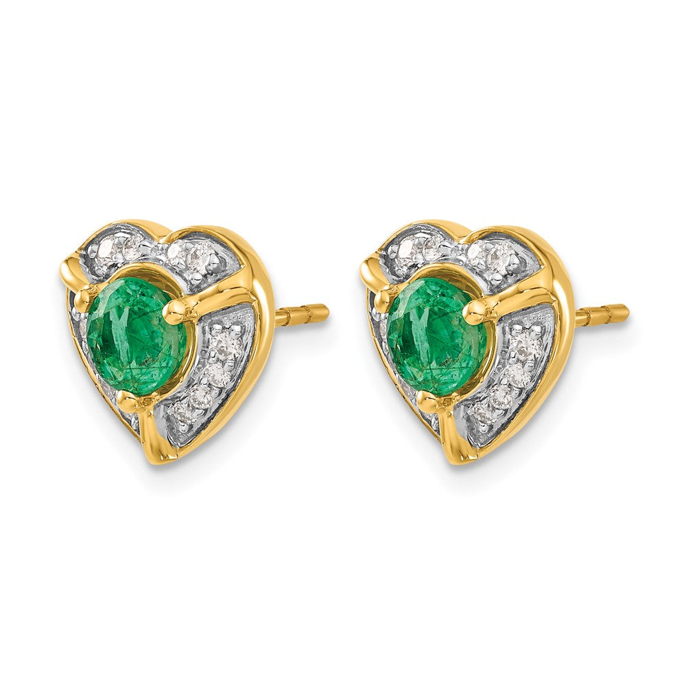 14K Gelbgold Ohrringe mit echten Diamanten und Smaragden in Fantasie-Herzform