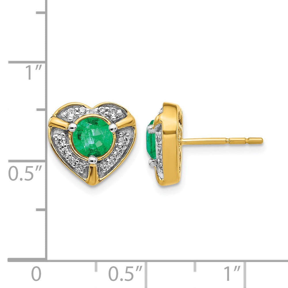 14K Gelbgold Ohrringe mit echten Diamanten und Smaragden in Fantasie-Herzform