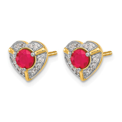 14K Gelbgold Ohrringe mit echten Diamanten und Rubinen, Fantasie-Herz-Design