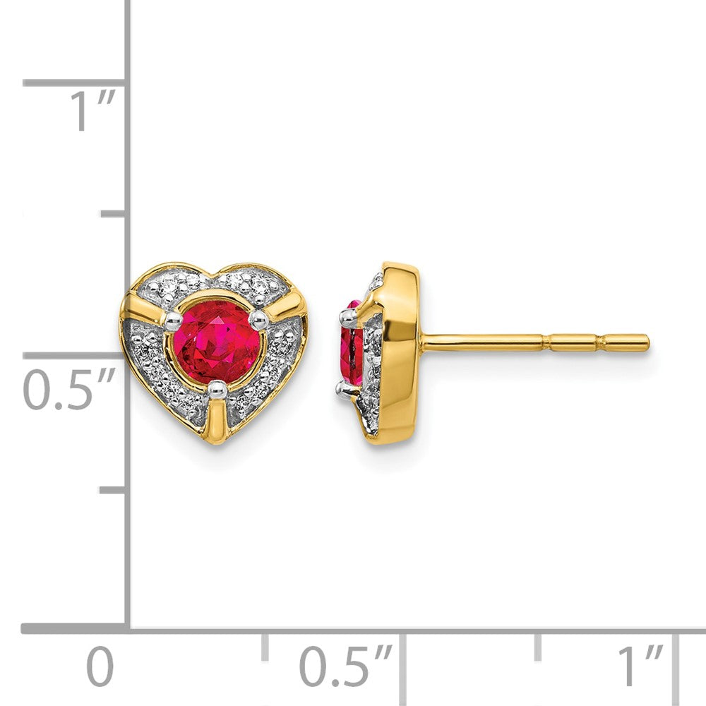 14K Gelbgold Ohrringe mit echten Diamanten und Rubinen, Fantasie-Herz-Design