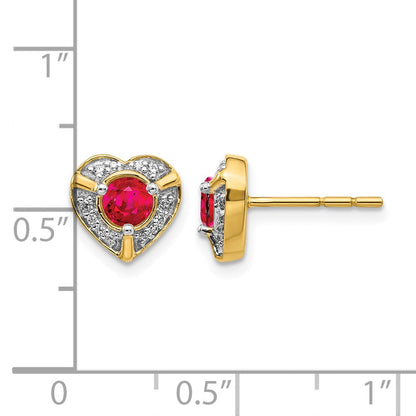 14K Gelbgold Ohrringe mit echten Diamanten und Rubinen, Fantasie-Herz-Design